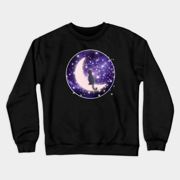 Cosmic Kitty Moon Crewneck Sweatshirt by Mazzlo Shop